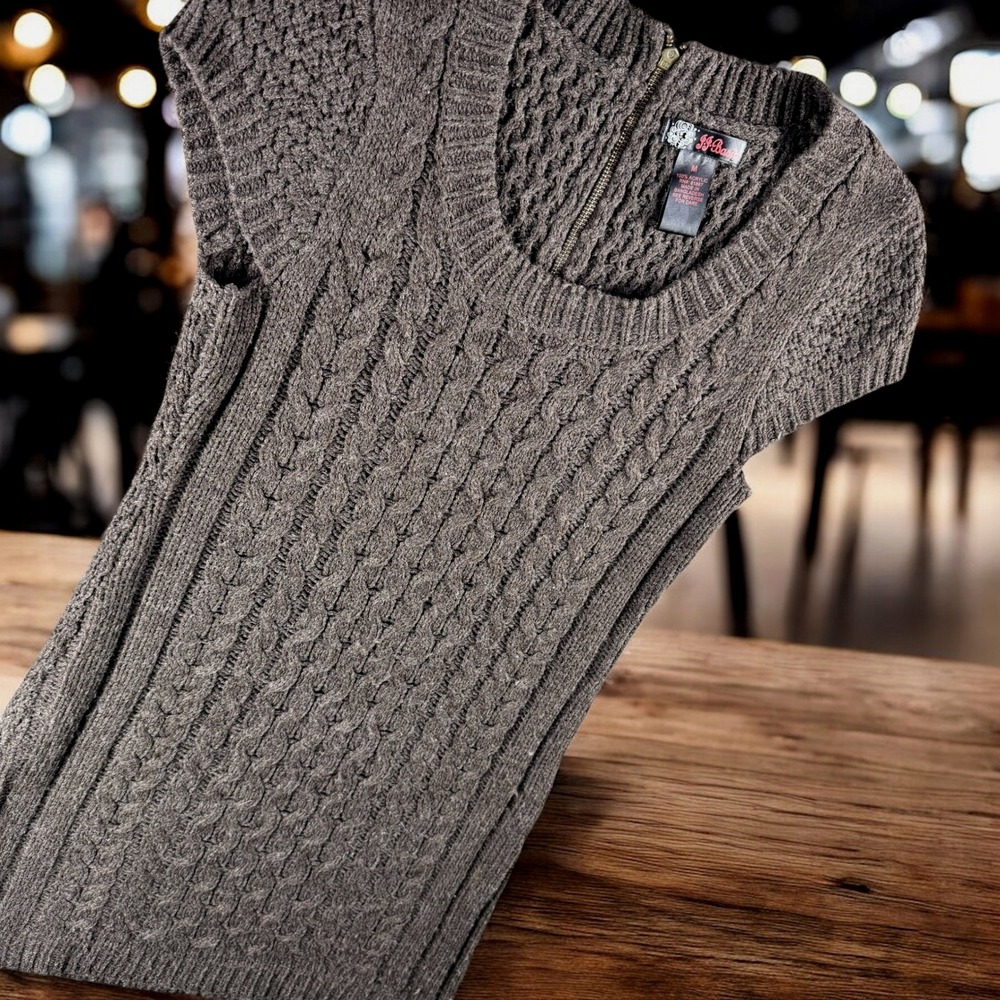 JJ Basics Sweater Dress Women M Brown Cable Knit Sleeveless Mini Cozy‎ Fisherman